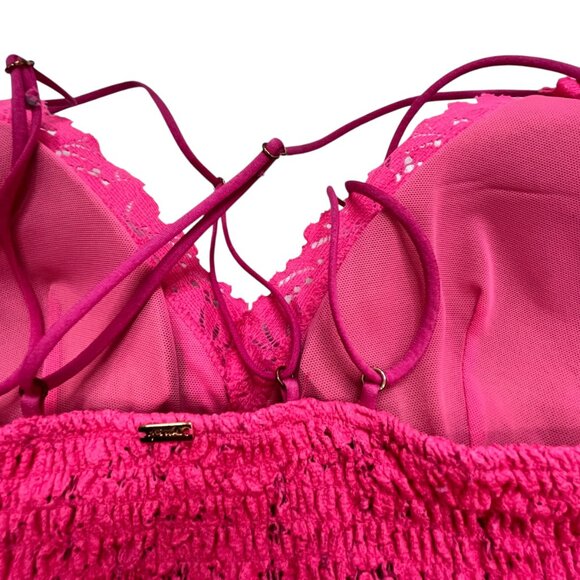 VICTORIA'S SECRET Bralette Size XL Hot Pink Lace Strappy Stretchy Smock Back - Picture 6 of 11